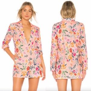 LOVERS + FRIENDS Linen Blend Miller Blazer Mini Dress Sunset Floral Pink S